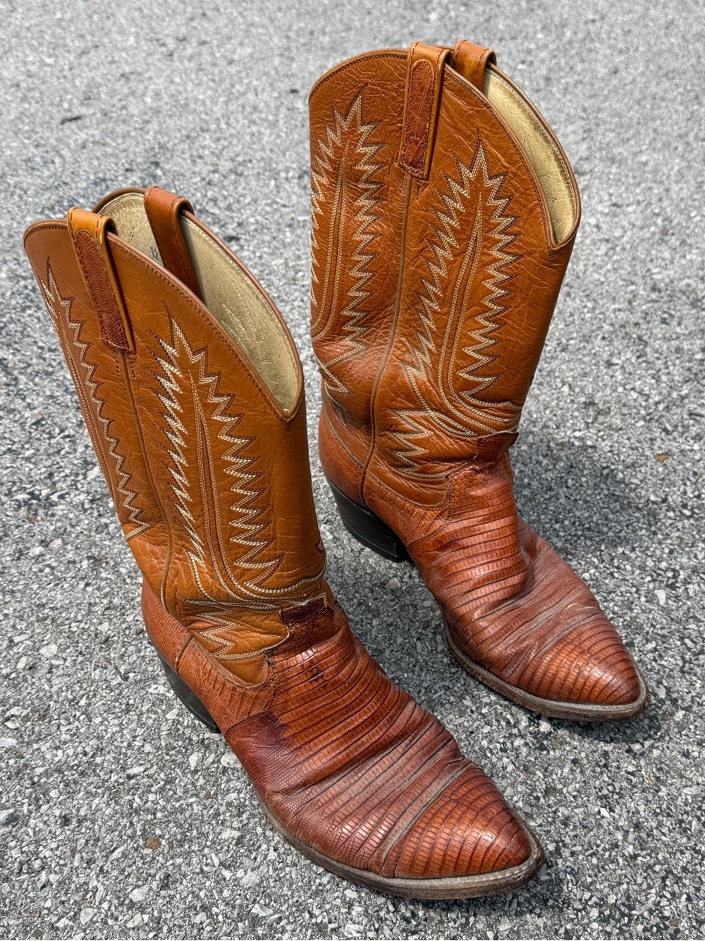 Vintage Dan Post Teju Lizard Leather Cowboy Western Mens Riding Boots Size 10 E